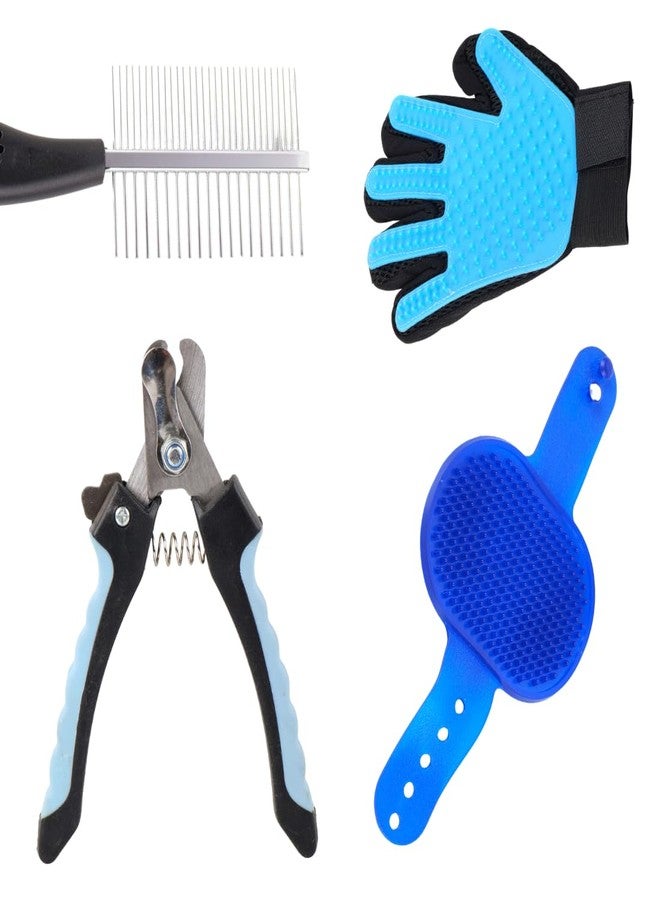REGIIS PetCare Pro 4-Piece Dog Grooming Kit, Blue, Includes Deshedding Glove, Metal Comb, Nail Clipper, Curry Brush for Dogs - Image 1